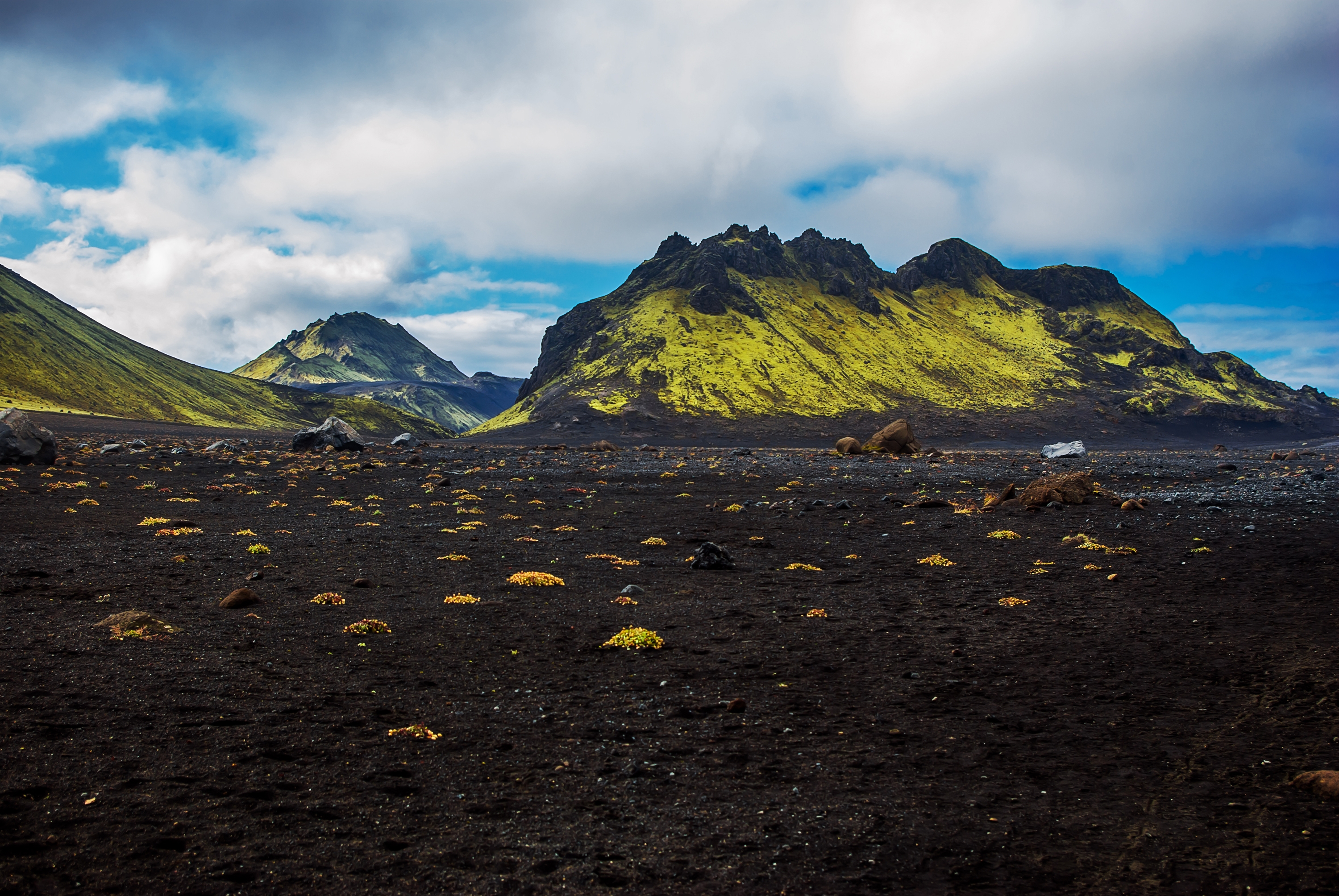 Black desert on Laugavegur trail near Emstrur hut