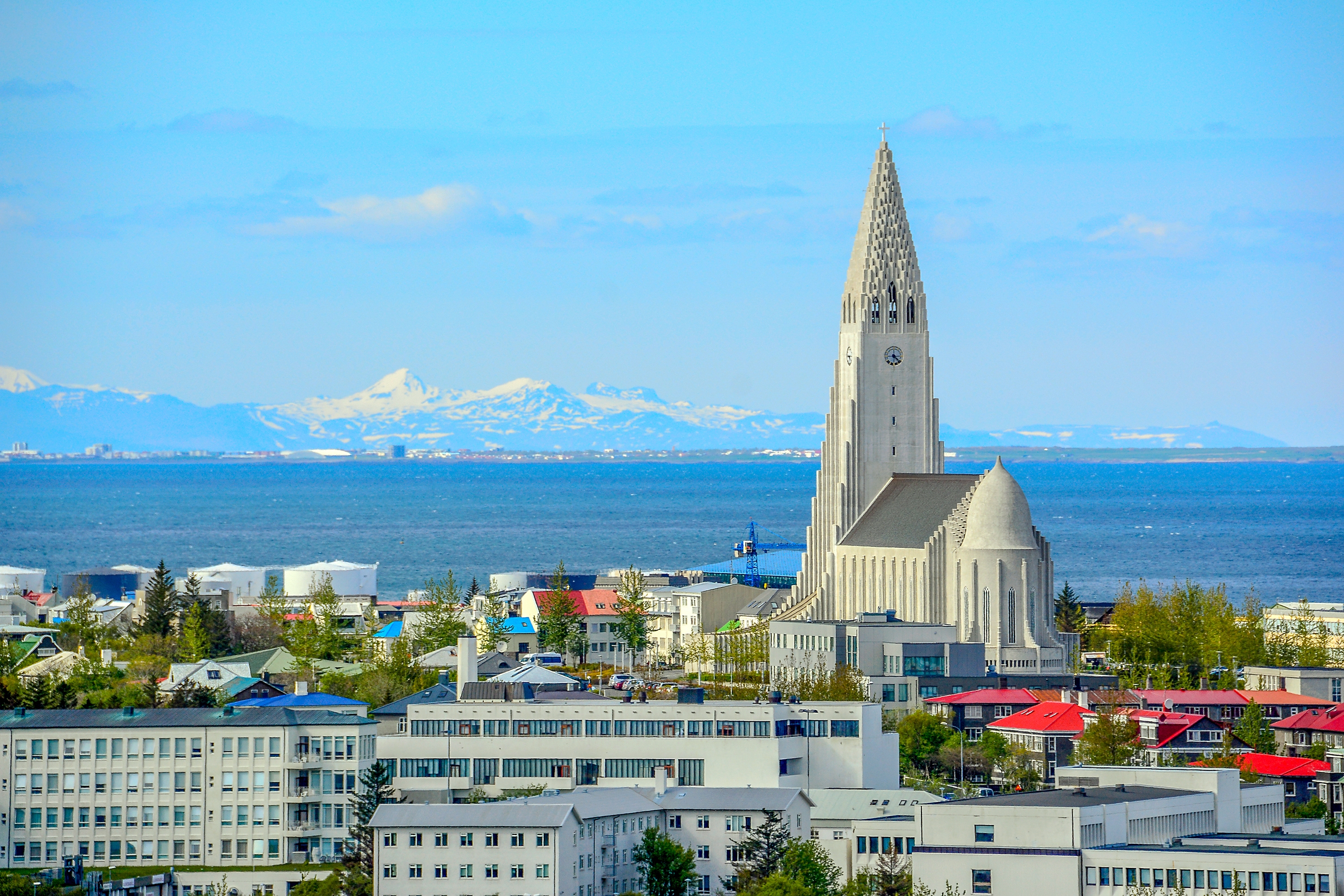 Panoramic view of Reykjavik, the capital of Iceland, with a view of Hallgrimskirkja church.